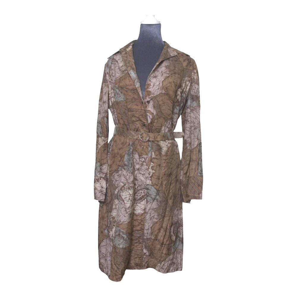 Vintage Pure Silk Dress Sz L Brown Floral Belted Shirtdress Lined Fall Quiet Lux